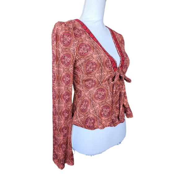 Free people Kaleidoscope top XS extra small bell sleeve tie boho drape blouse - Picture 10 of 16